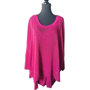 Grace Elements Woman 3X Pink Textured Knit Asymmetrical Hem Long Sleeve‎ Top